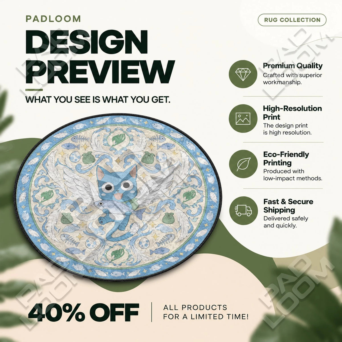 Happy Flying Fairy Tail round rug full design preview