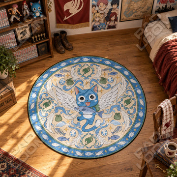 Happy Flying Fairy Tail round rug on a bedroom floor - Fairy Tail chair mat