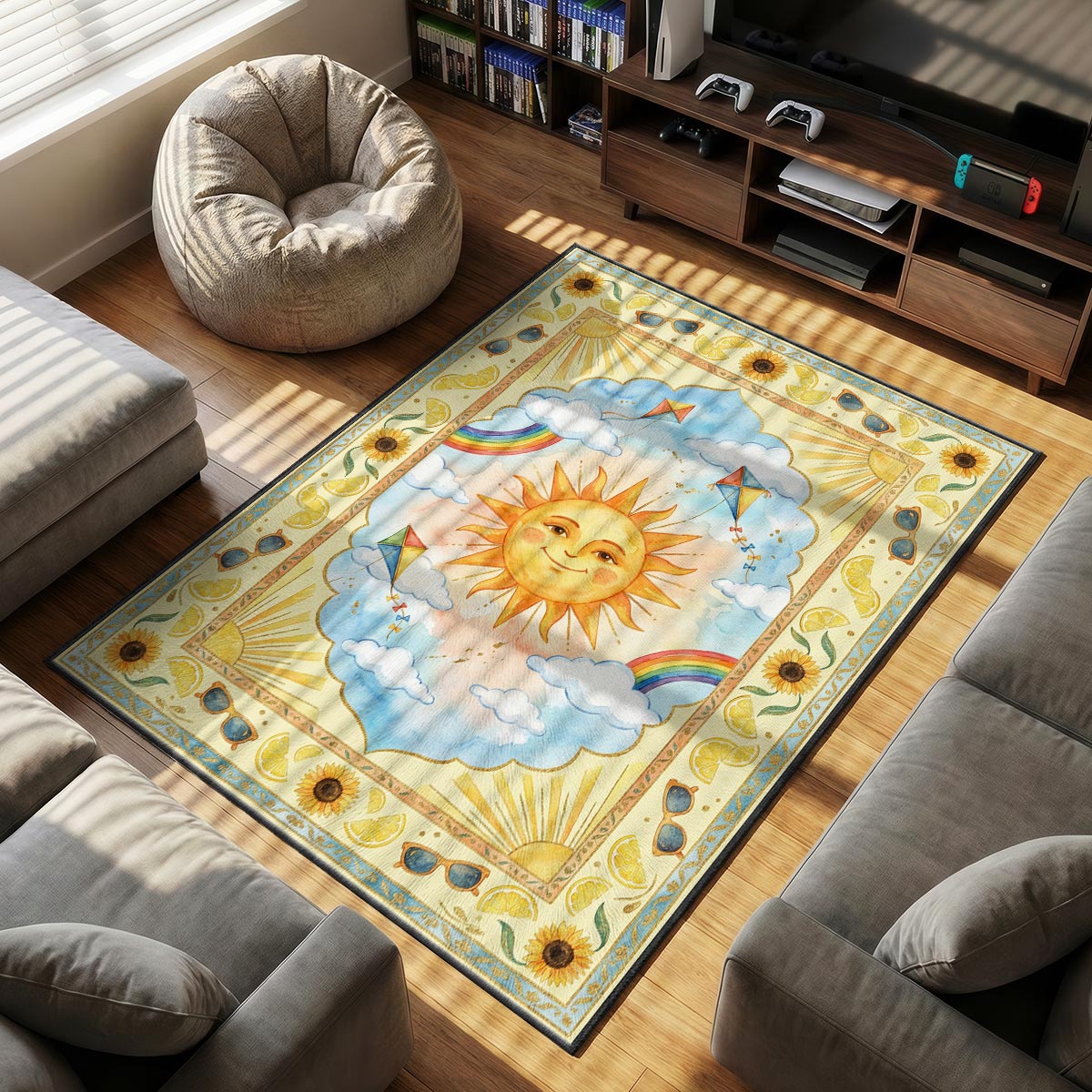 Happy Sun Rainbow Rug – Cheerful Kids Room Decor