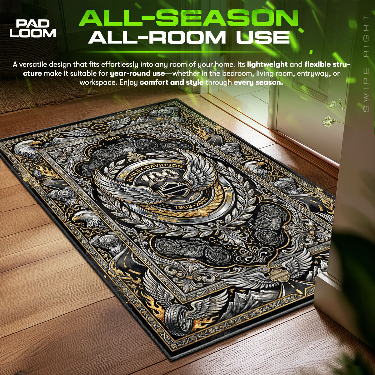 Harley Davidson 100th Eagle Biker Floor fan rug — premium quality print