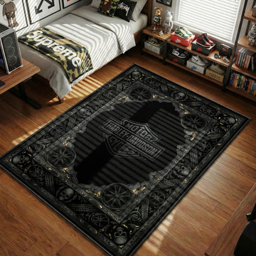 Harley-Davidson Motor Cycles black skull wheel dark hypebeast area rug