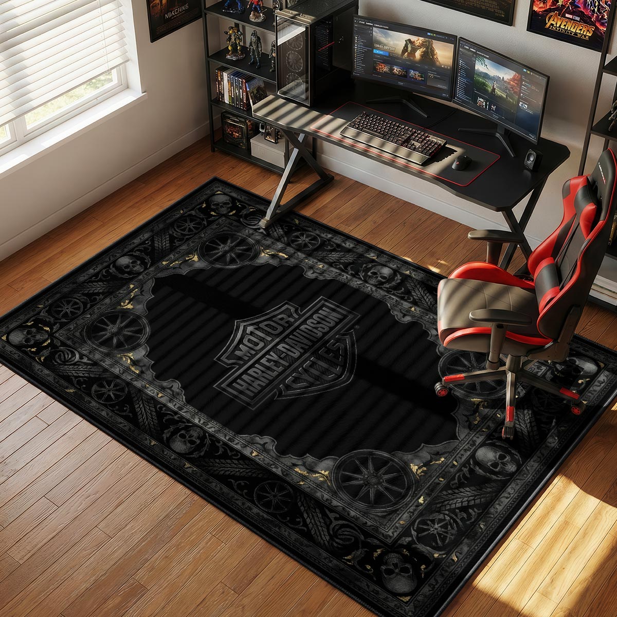 Harley-Davidson Black Skull Rug - Biker Floor Mat
