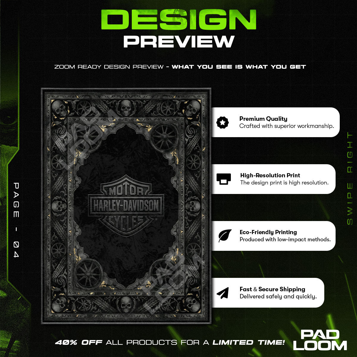 Harley-Davidson Black Skull Rug - Biker Floor Mat