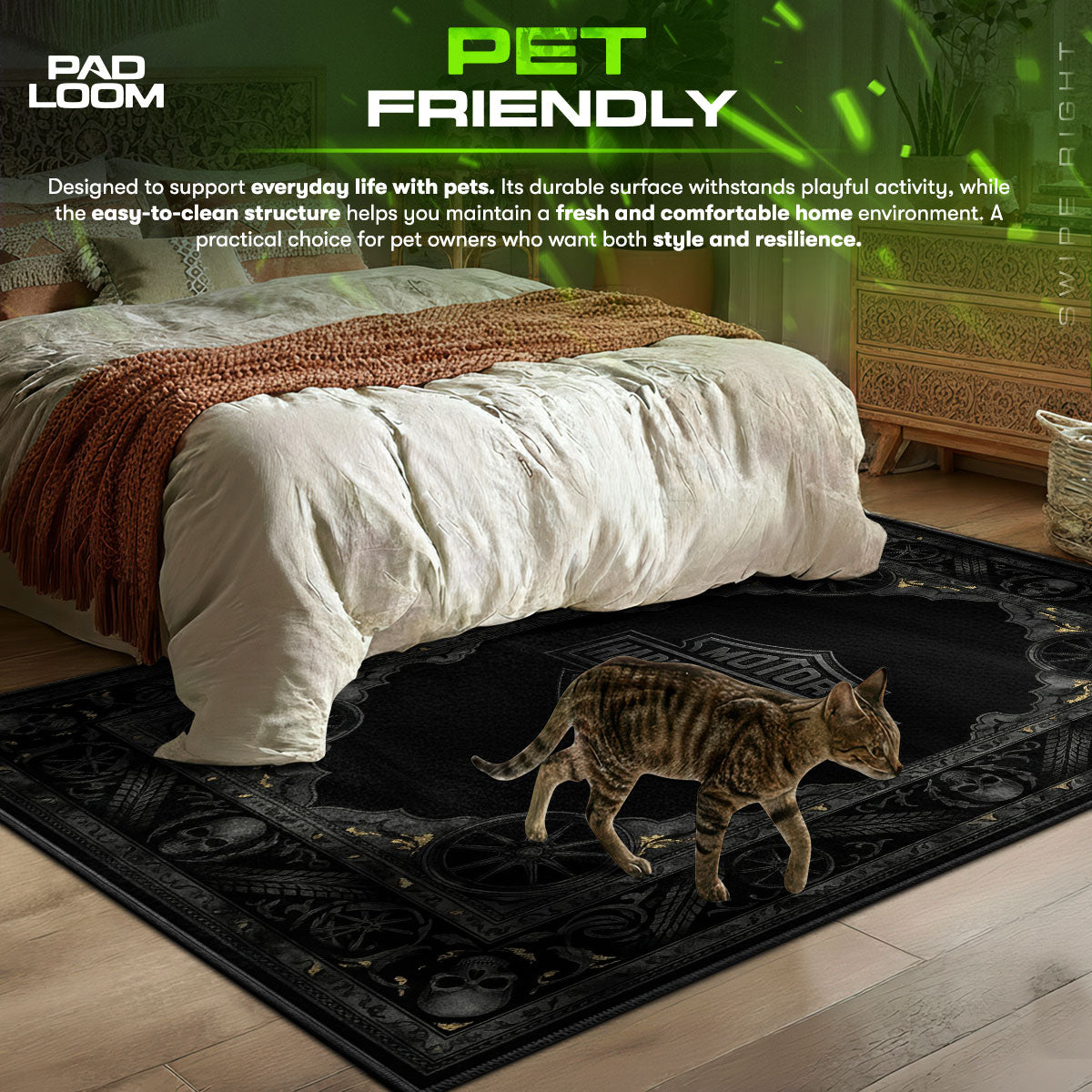 Harley-Davidson Black Skull Rug - Biker Floor Mat