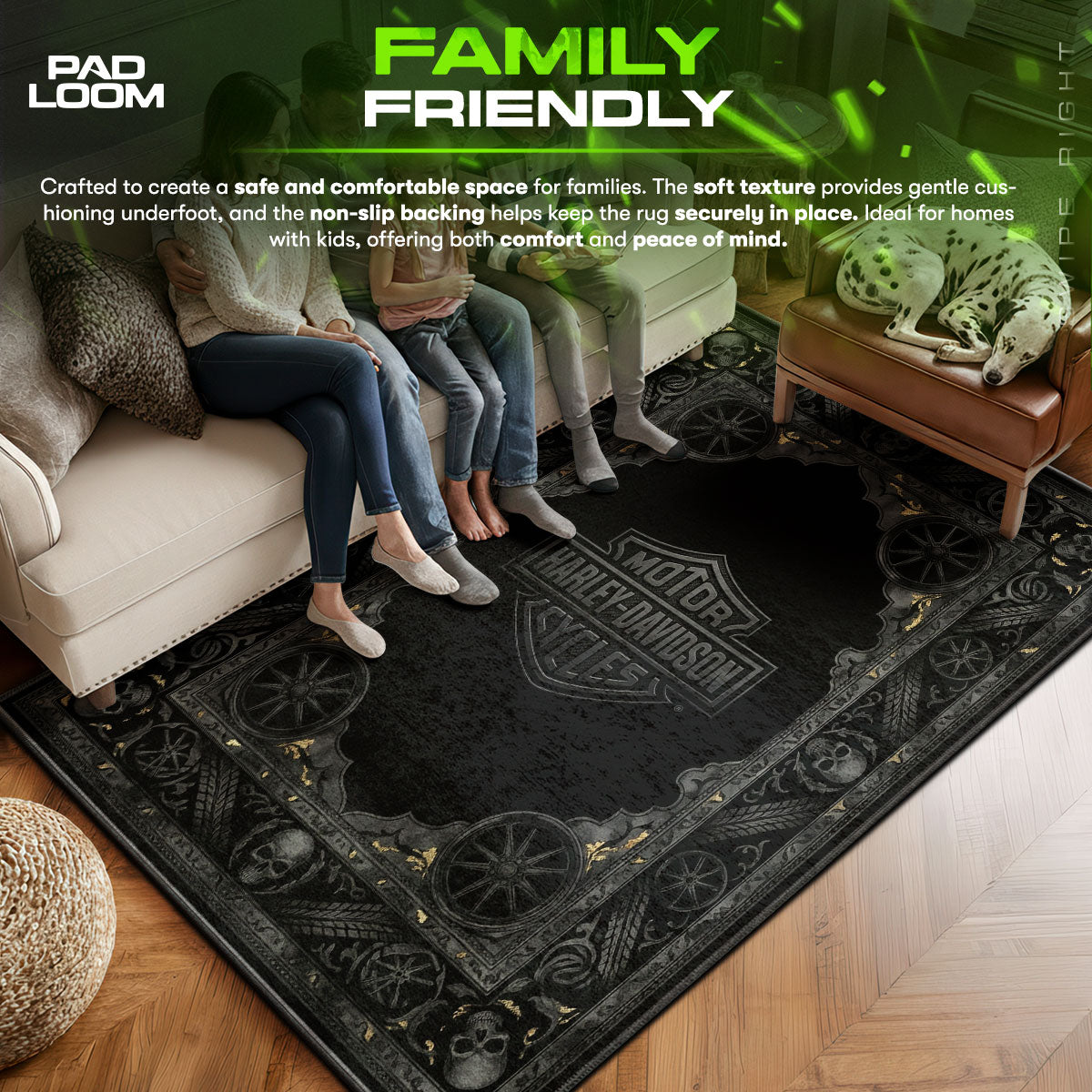 Harley-Davidson Black Skull Rug - Biker Floor Mat