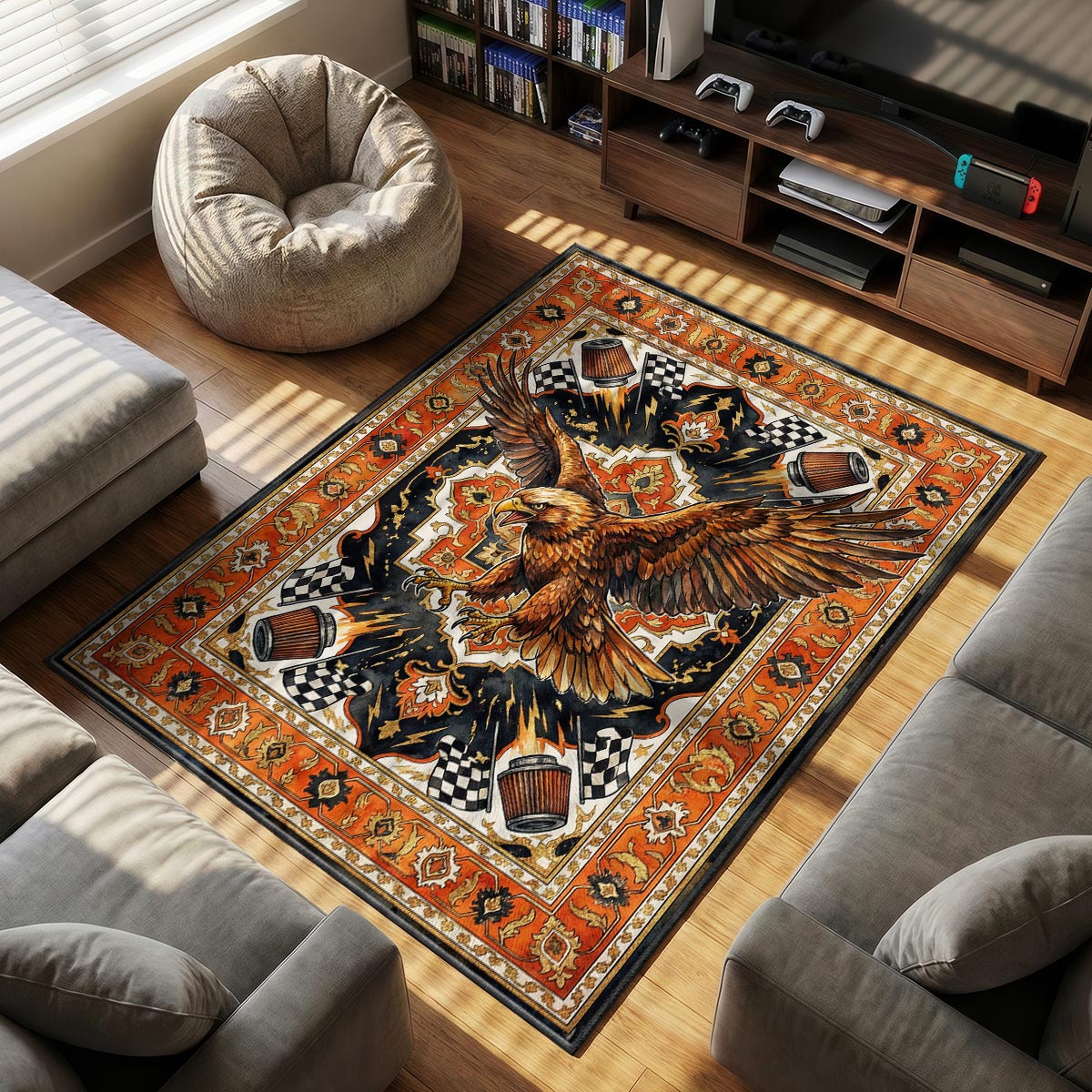 Harley Davidson themed area rug for home decor fans