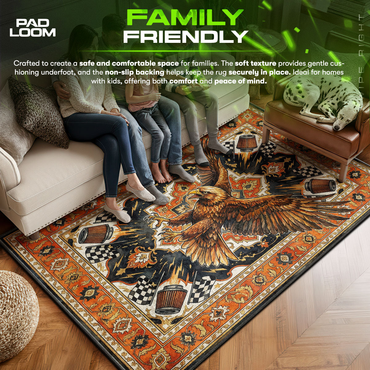 Harley area rug showing full home decor artwork