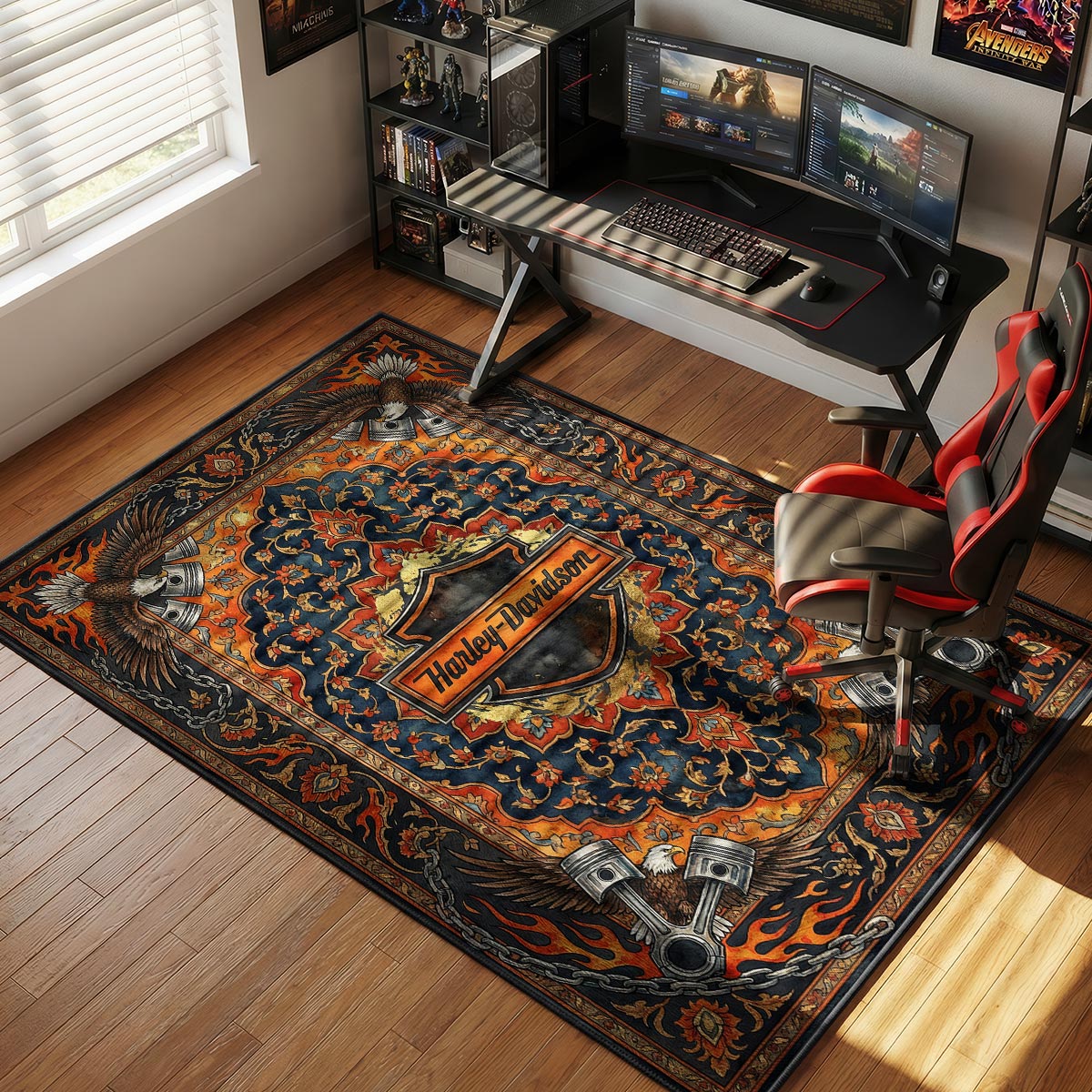 Harley Davidson Flame Eagle Biker Floor rug — main product view