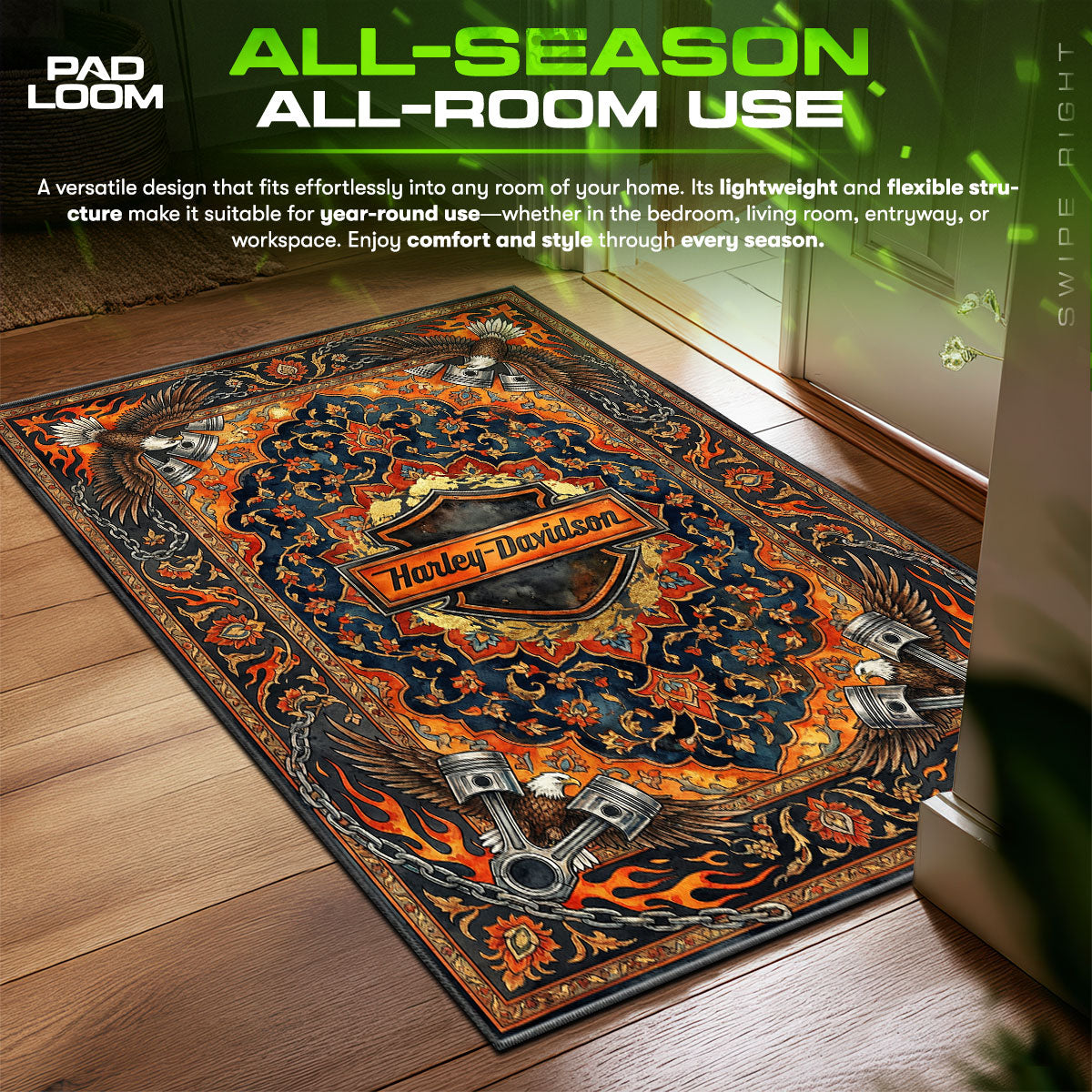 Harley Davidson Flame Eagle Biker Floor fan rug — premium quality print