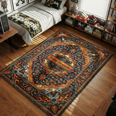 Harley-Davidson Flame Eagle Rug - Biker Floor Mat