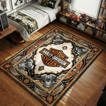 Harley-Davidson Motor Cycles eagle piston orange black hypebeast area rug