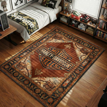 Harley-Davidson Motor Cycles logo Route 66 brown vintage hypebeast area rug