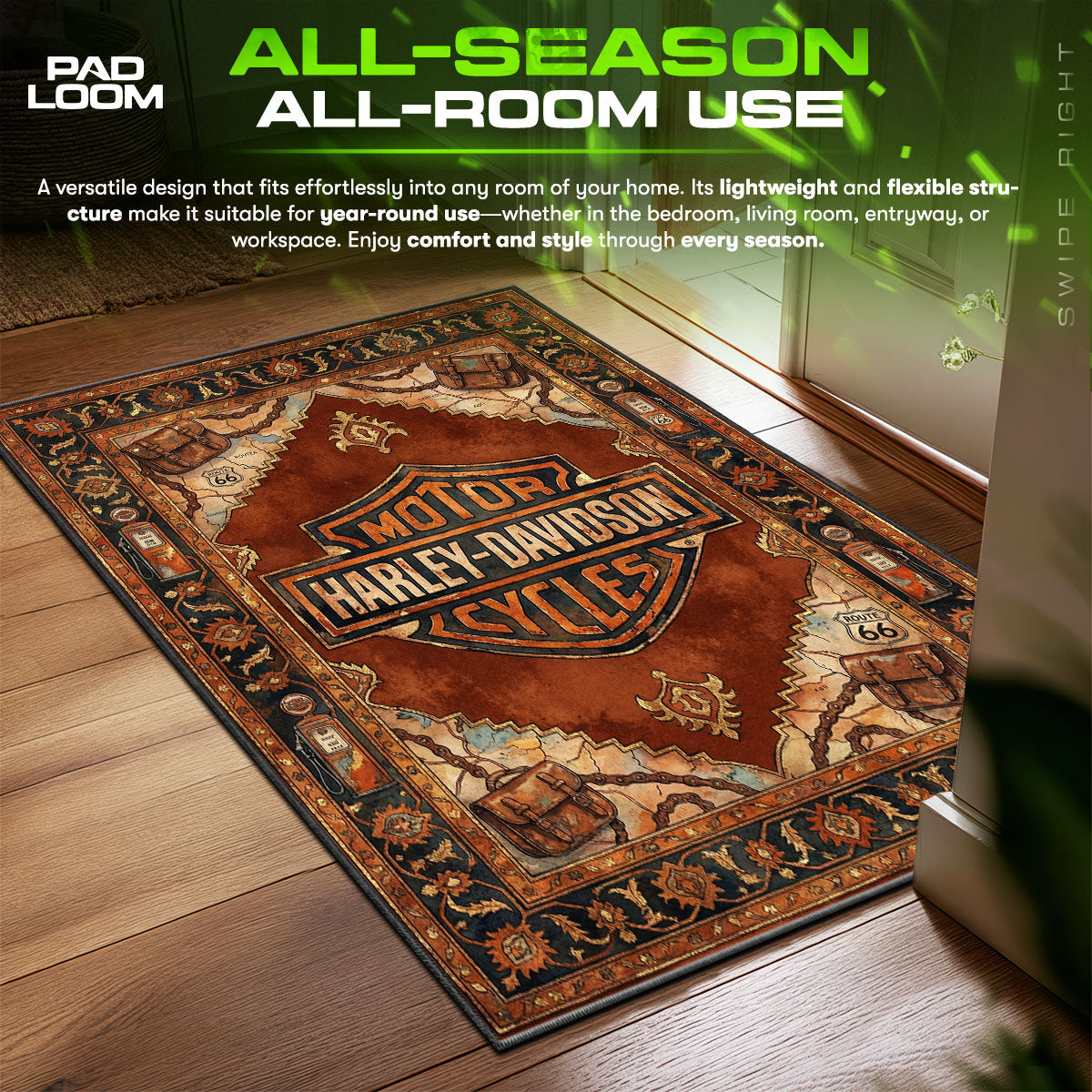 Harley Davidson Motor Logo Biker Floor fan rug — premium quality print