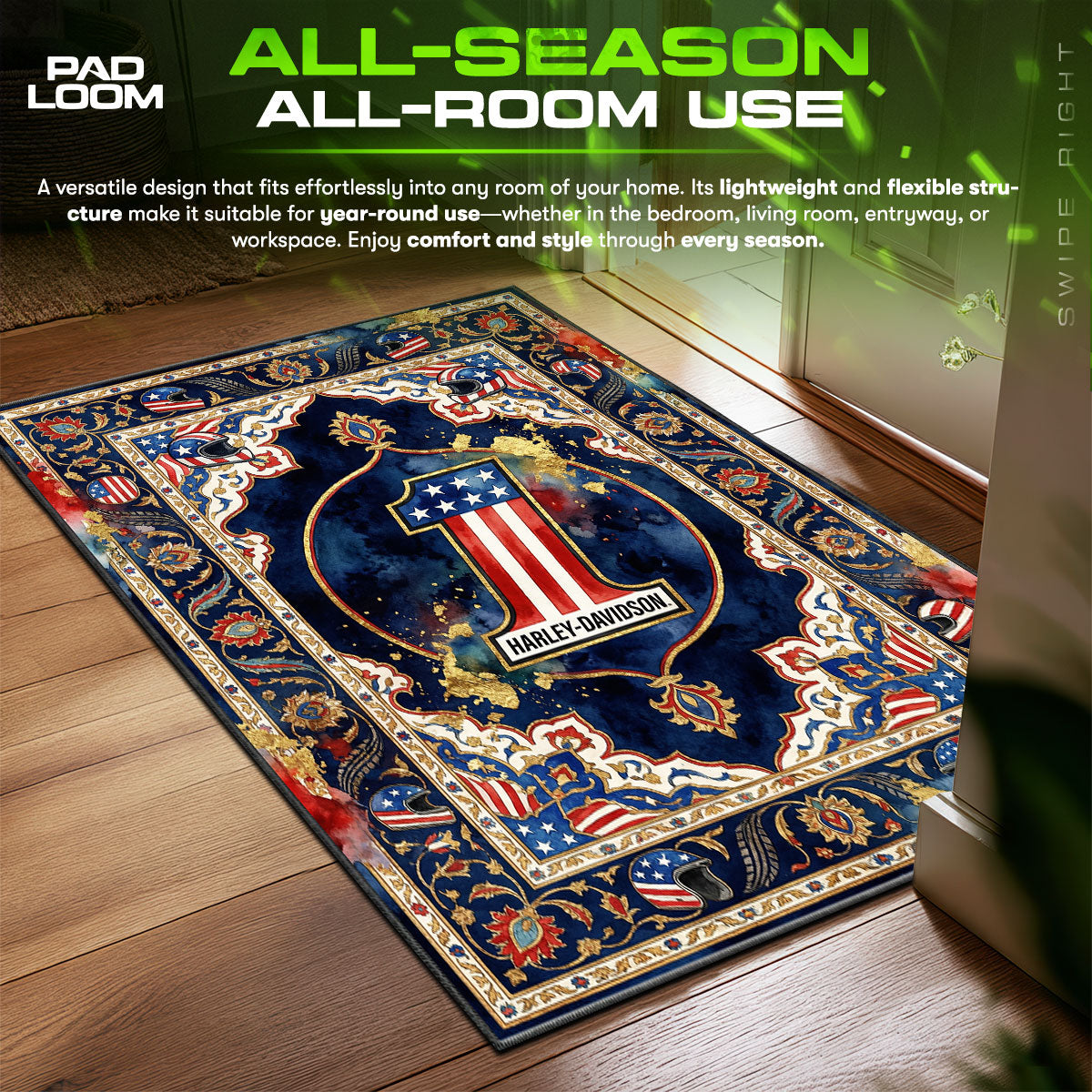 Harley Davidson #1 Flag Biker Floor fan rug — premium quality print