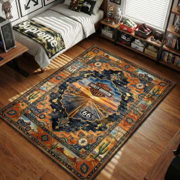 Harley-Davidson Motor Cycles Route 66 desert sunset hypebeast area rug
