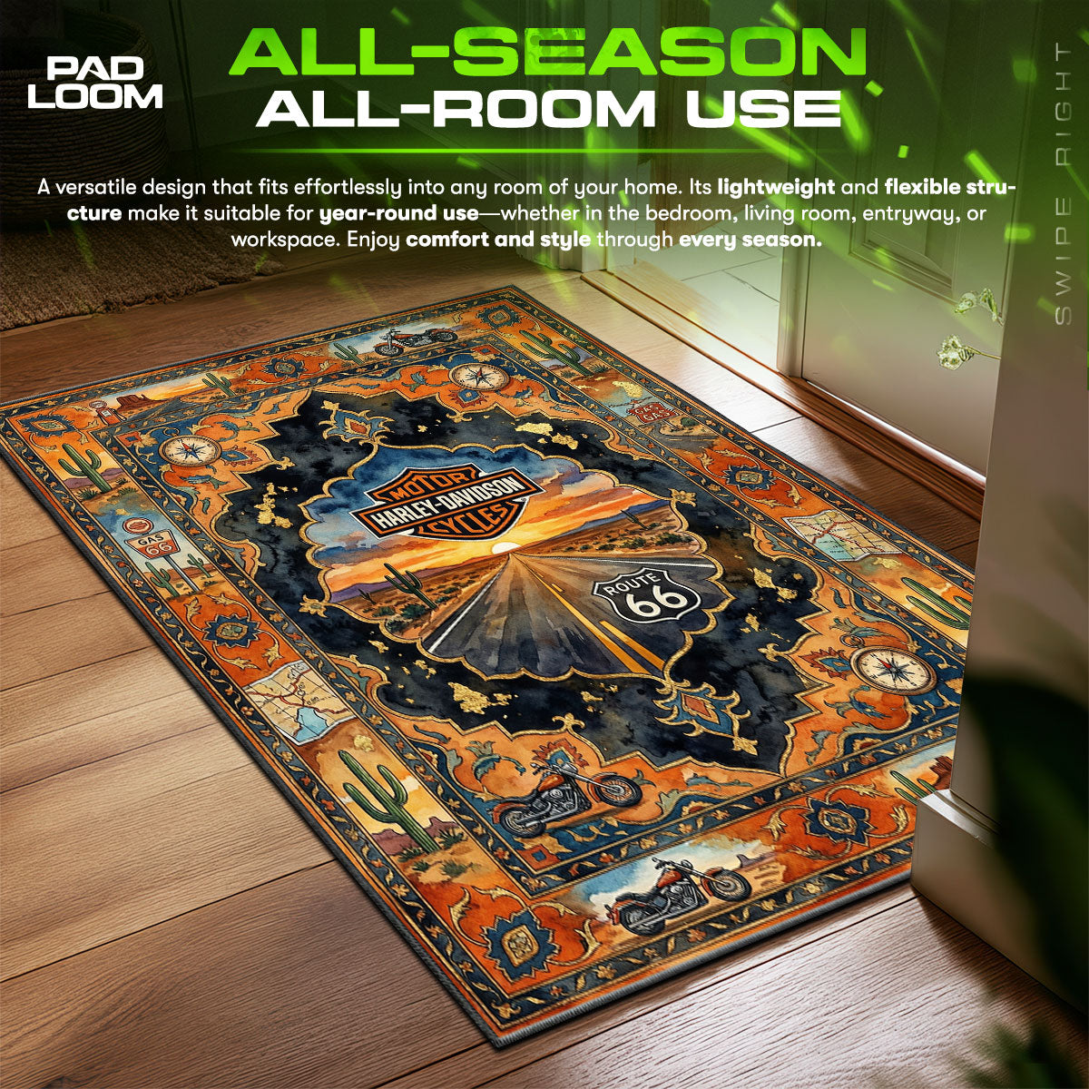 Harley Davidson Route Biker Floor fan rug — premium quality print