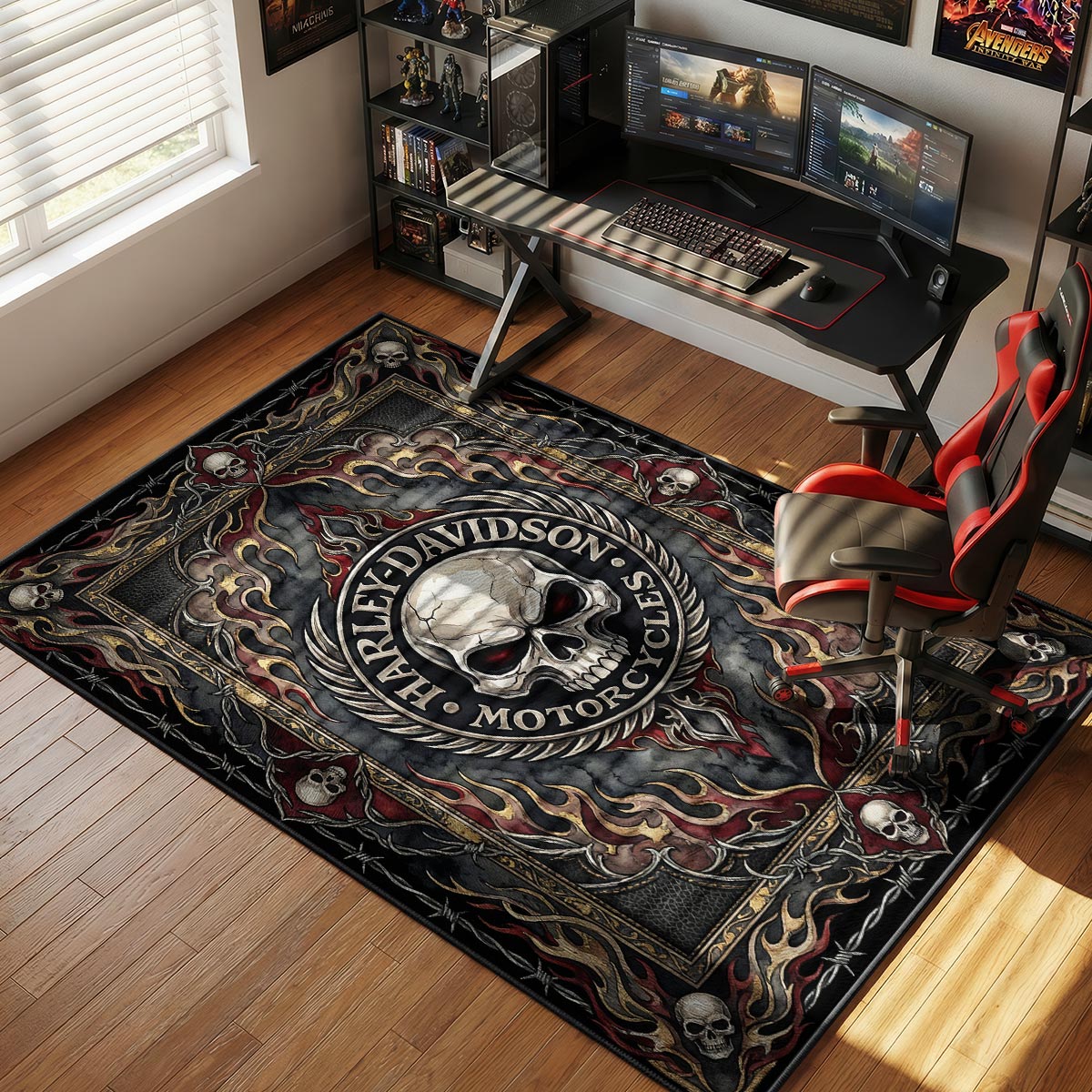 Harley Davidson Skull Flame Biker Floor rug — main product view