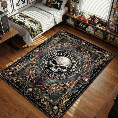 Harley-Davidson Skull Flame Rug - Biker Floor Mat