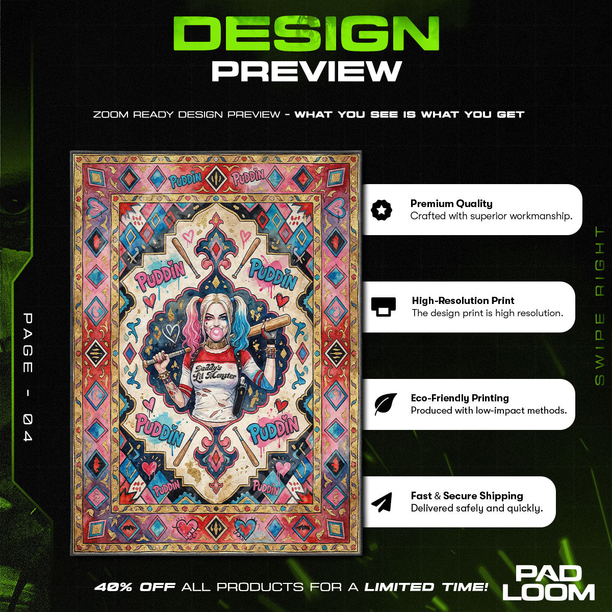 Room character design printed on rug