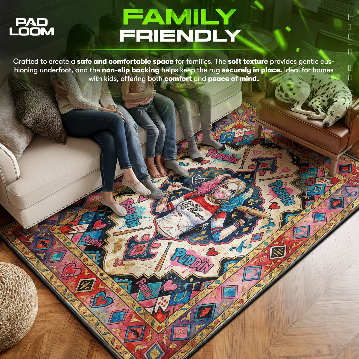 Harley area rug showing full home decor artwork