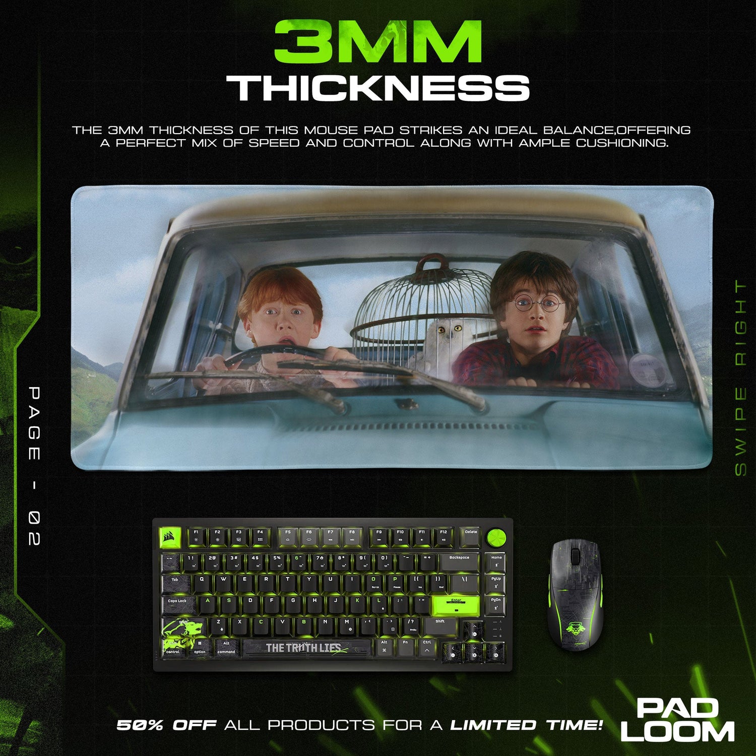 Harry Potter Flying Car Mouse Pad, Wizarding World Gaming Desk Mat Padloom