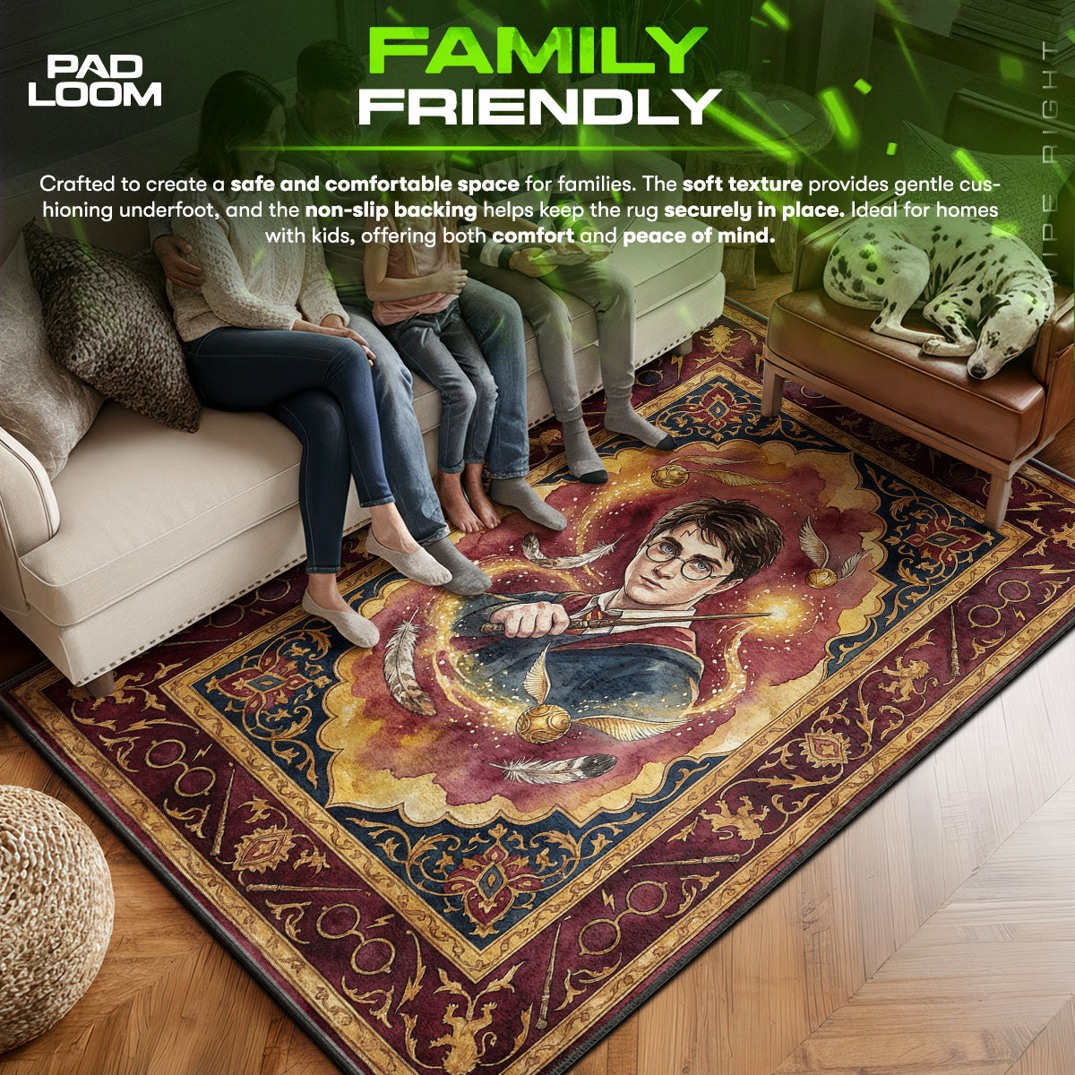 Harry area rug showing full home decor artwork