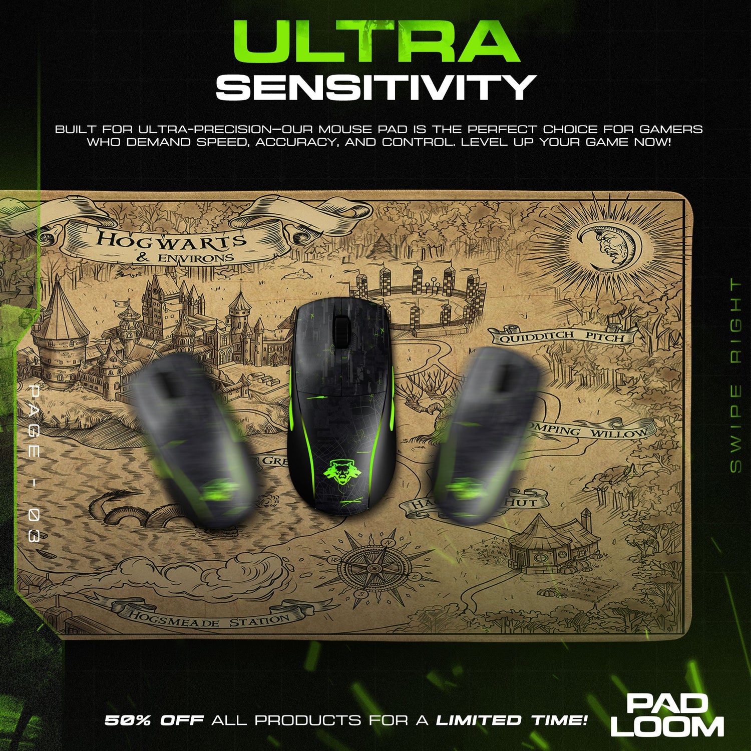 Harry Potter Map Mouse Pad, Hogwarts Gaming Desk Mat Padloom