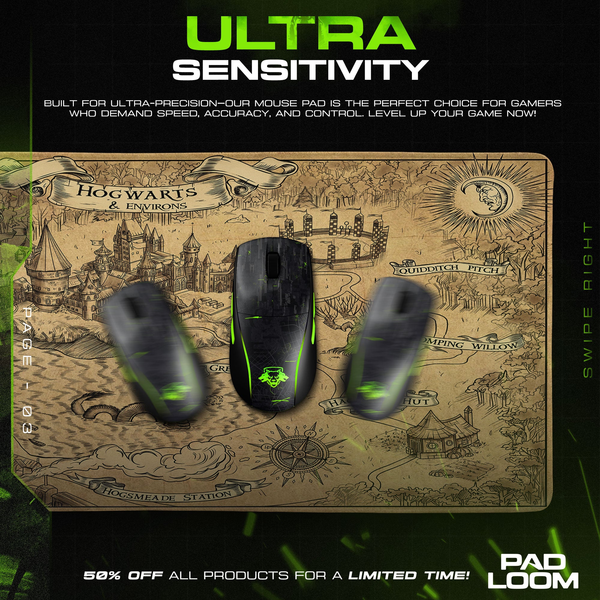 Harry Potter Map Mouse Pad, Hogwarts Gaming Desk Mat