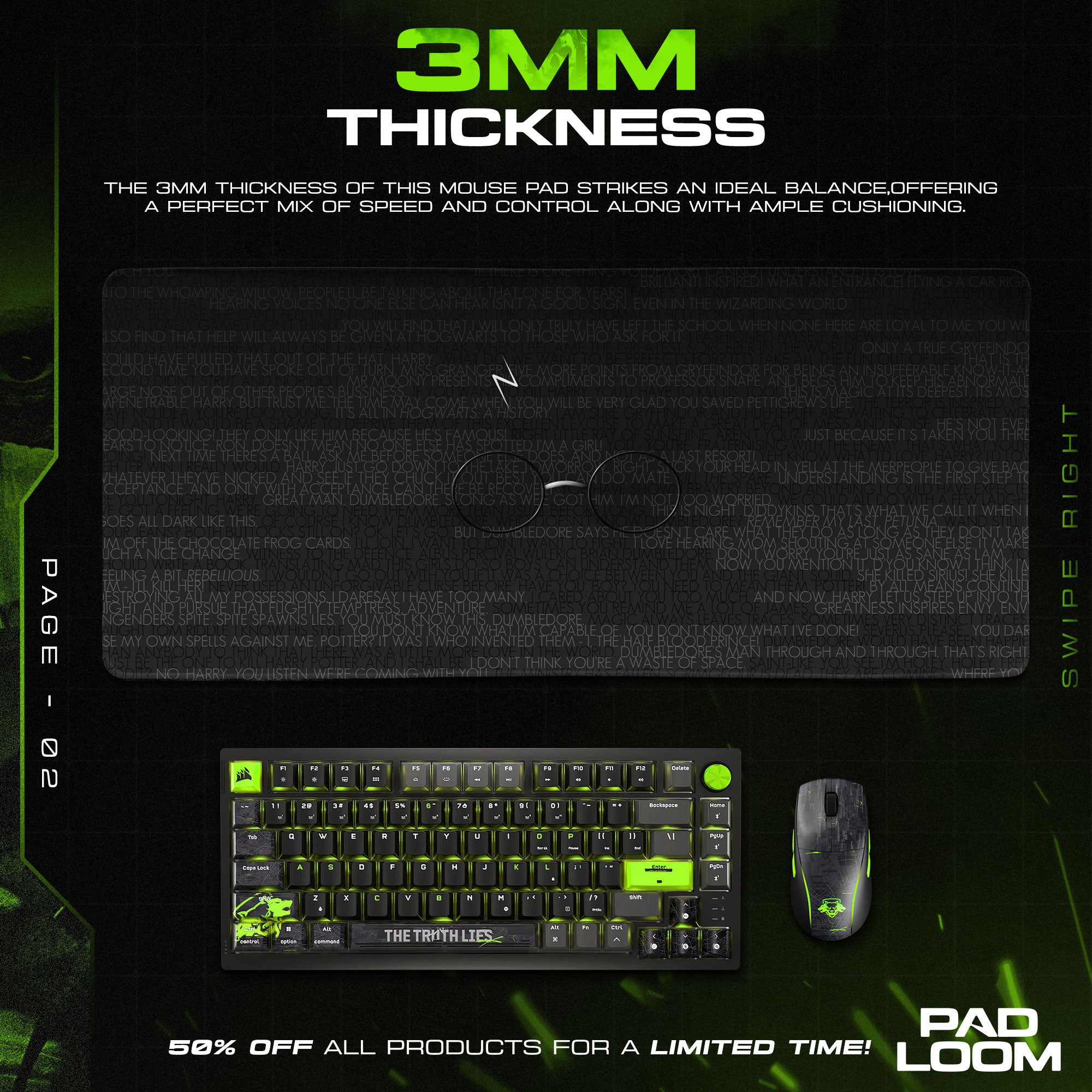 Harry Potter Mouse Pad, Glasses & Lightning Scar Gaming Desk Mat