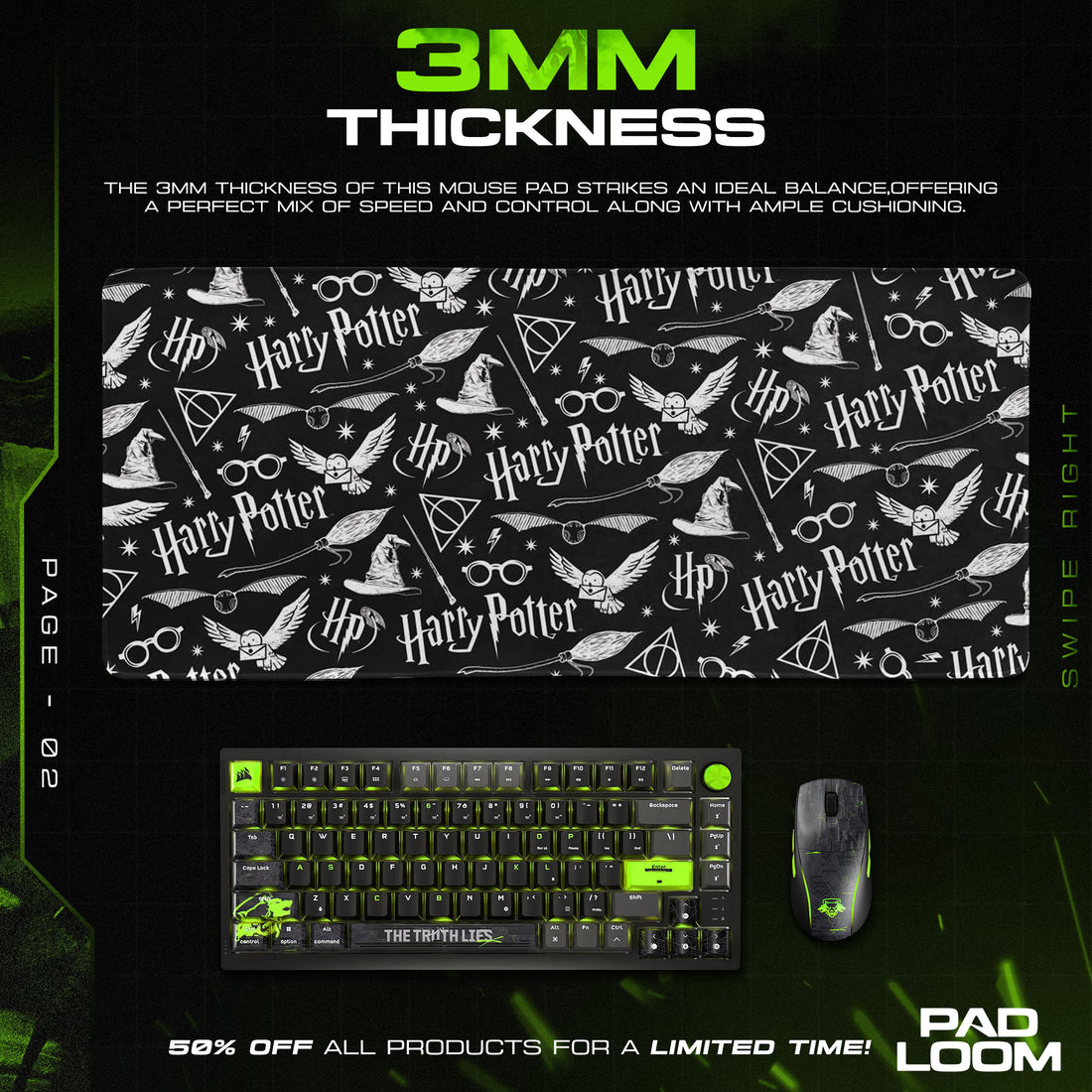 Harry Potter Mouse Pad, Iconic Symbols Pattern Gaming Desk Mat