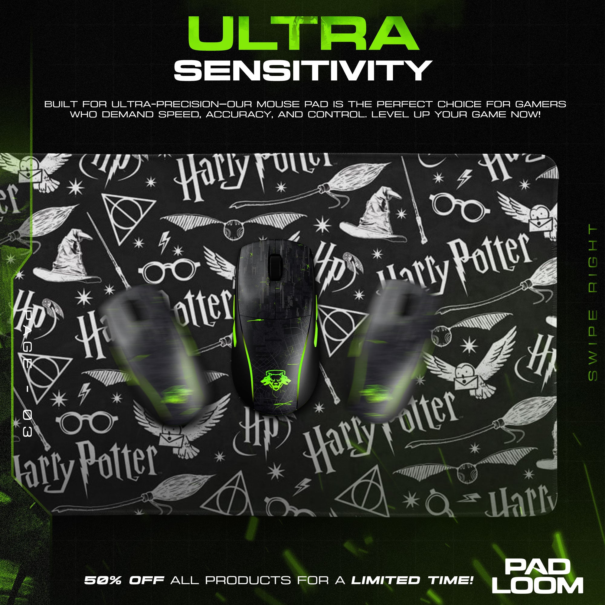 Harry Potter Mouse Pad, Iconic Symbols Pattern Gaming Desk Mat