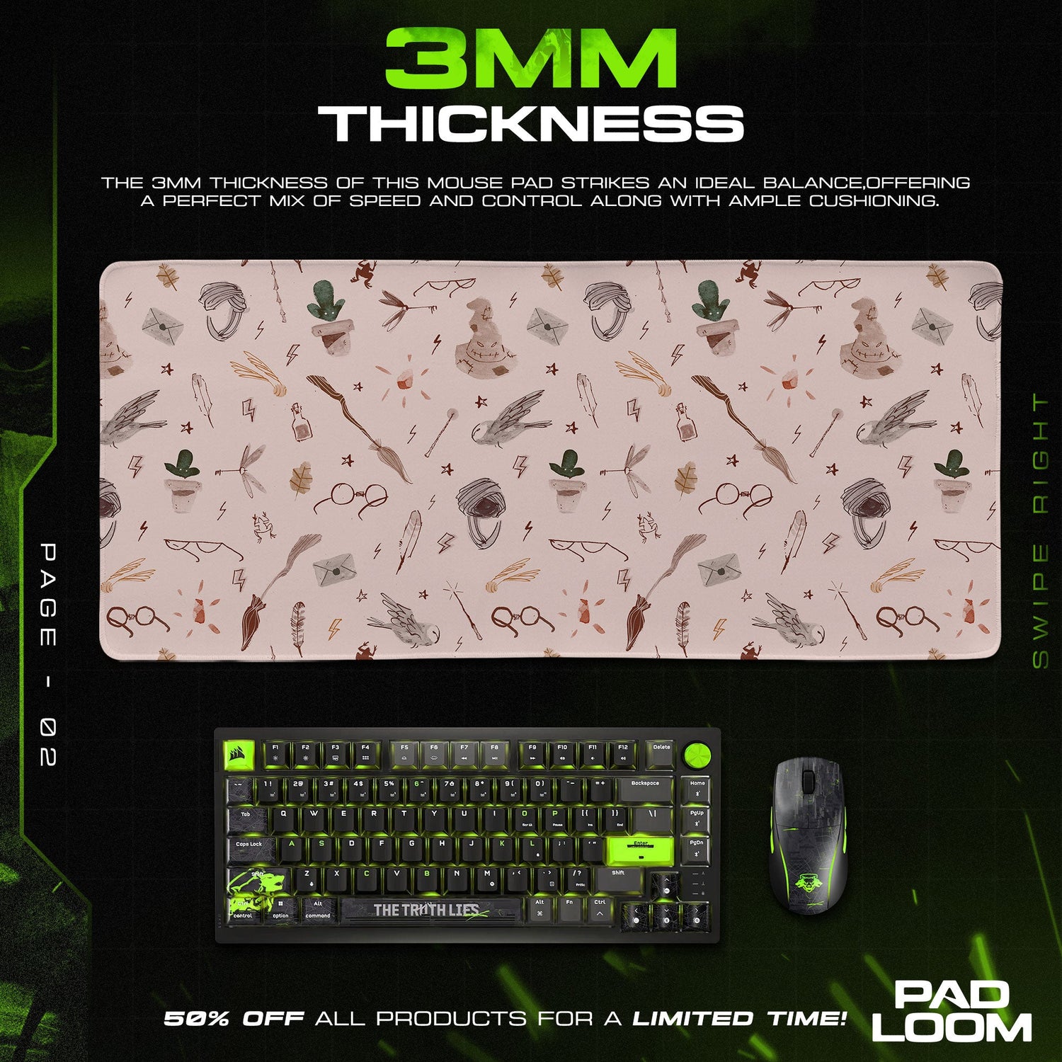 Harry Potter Mouse Pad, Magical Symbols Gaming Desk Mat Padloom
