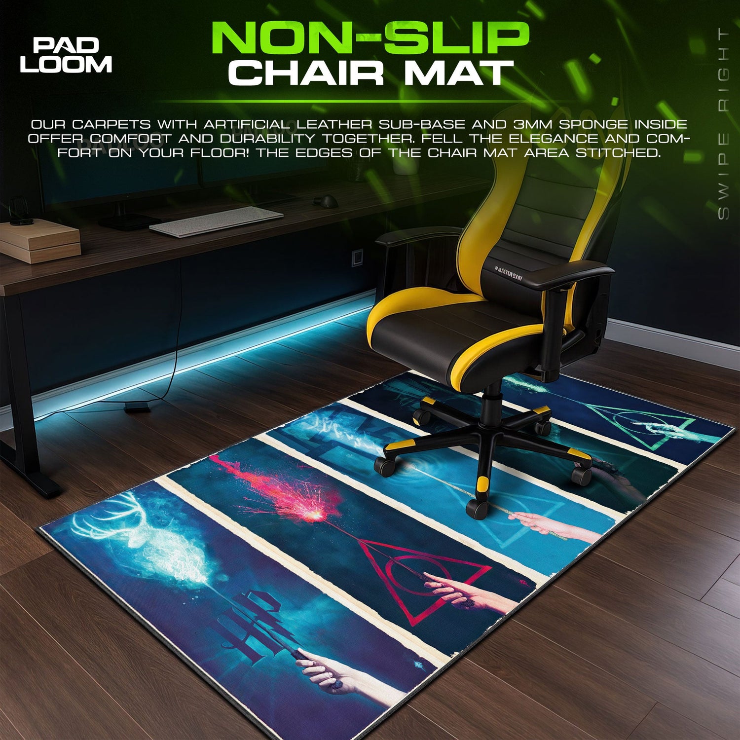 Harry Potter Wand Spells Mouse Pad, Wizarding World Gaming Desk Mat Padloom