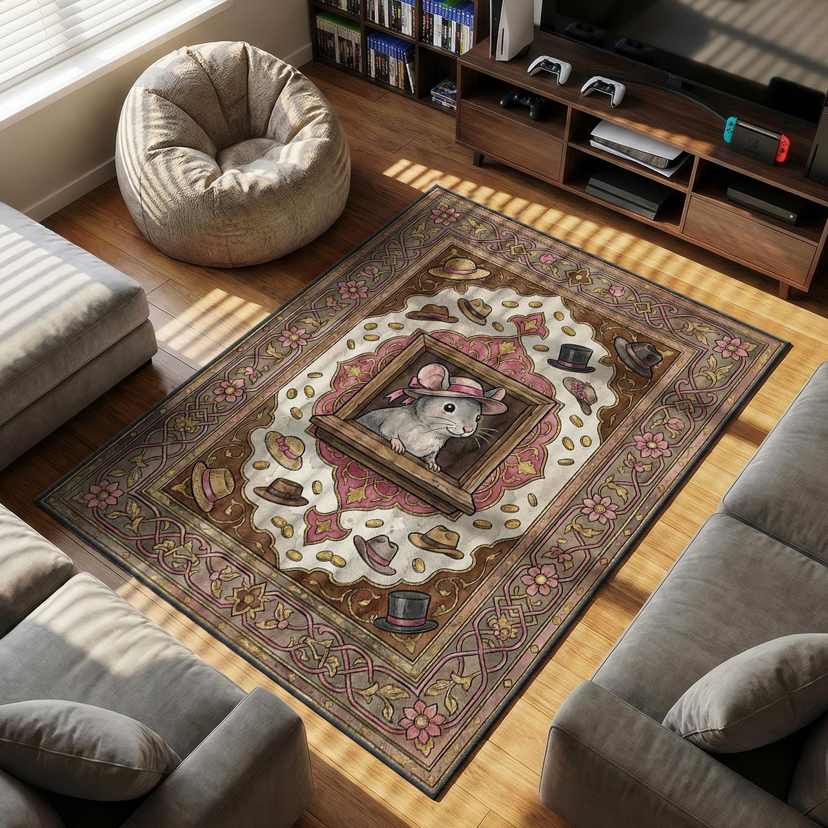 Hat Boutique themed area rug for home decor fans