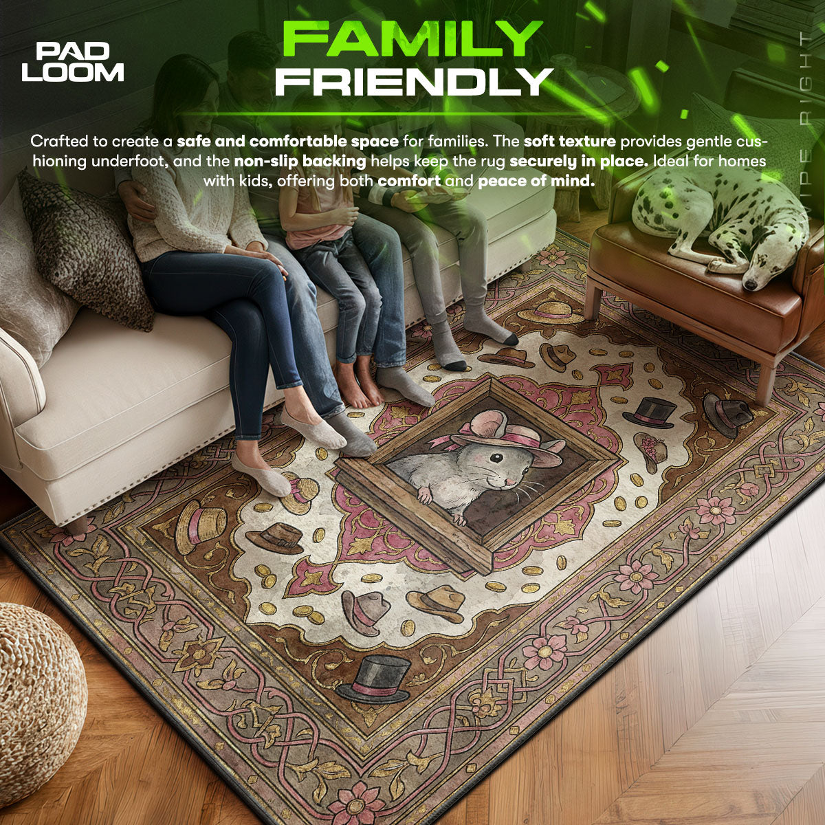 Hat area rug showing full home decor artwork