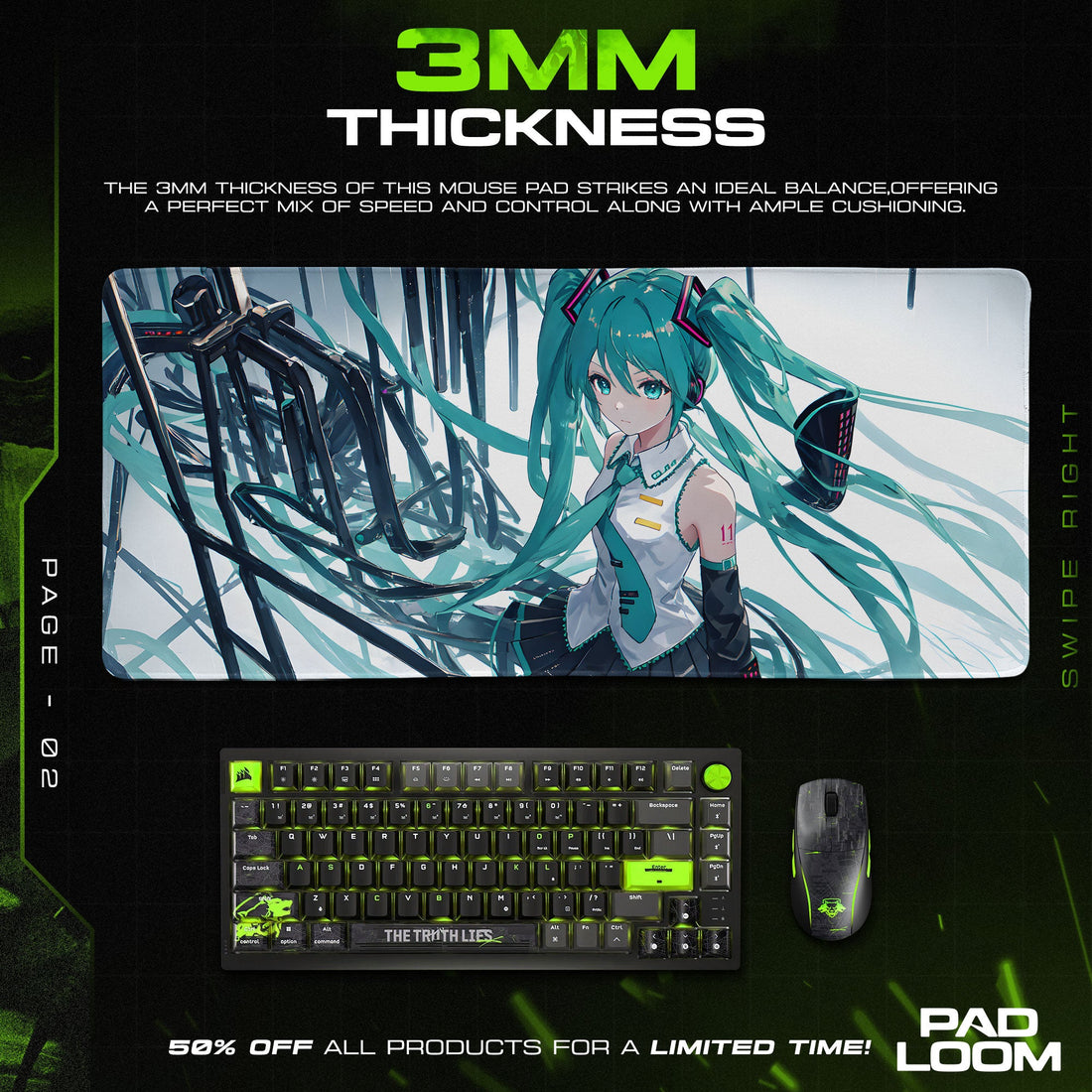 Hatsune Miku Mouse Pad - Cyber Melody Anime Desk Mat Padloom