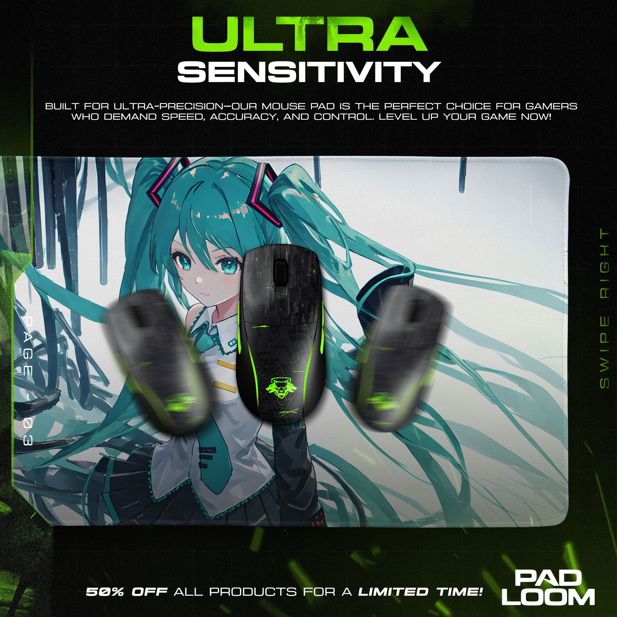 Hatsune Miku Mouse Pad - Cyber Melody Anime Desk Mat Padloom