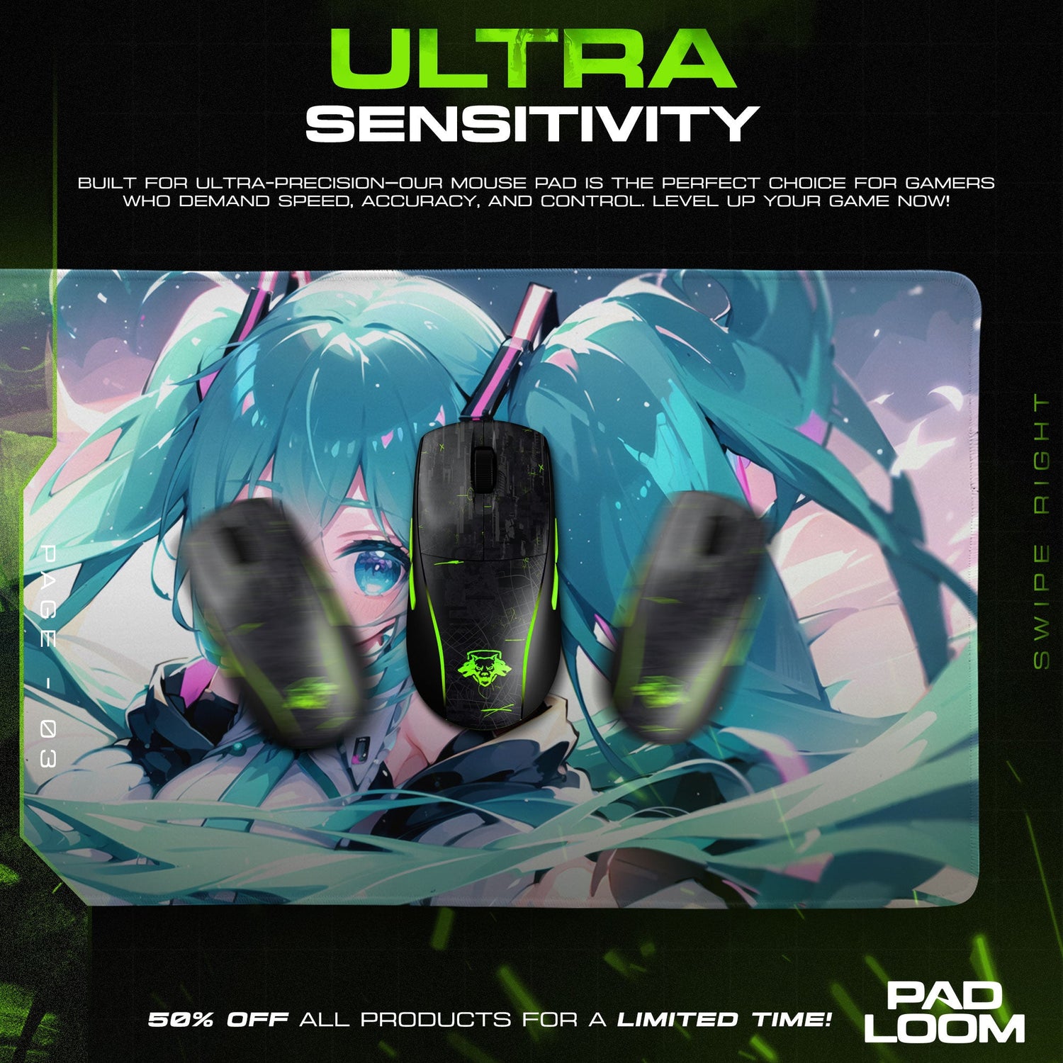 Hatsune Miku Mouse Pad - Digital Dream Anime Desk Mat Padloom