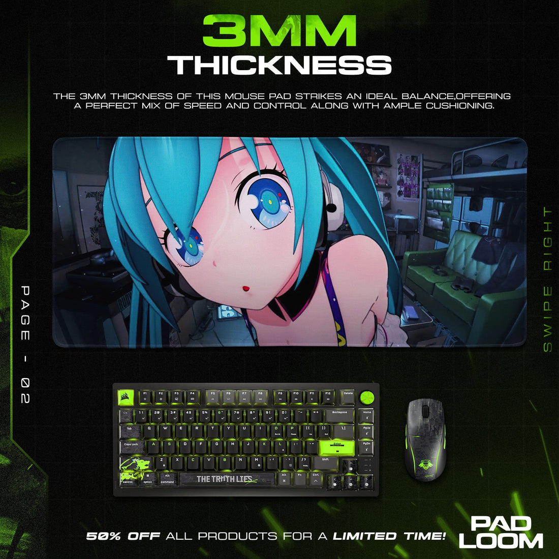Hatsune Miku Mouse Pad - Neon Studio Anime Desk Mat Padloom
