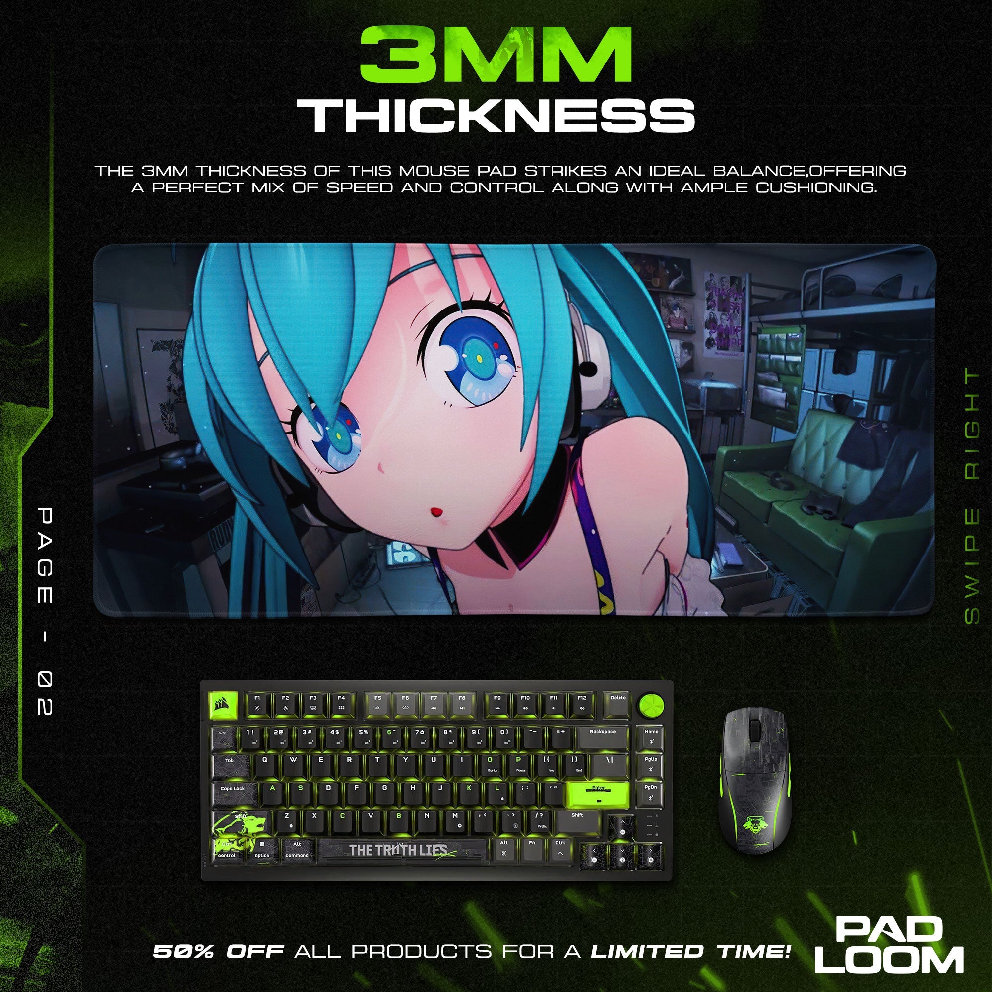 Hatsune Miku Mouse Pad - Neon Studio Anime Desk Mat Padloom
