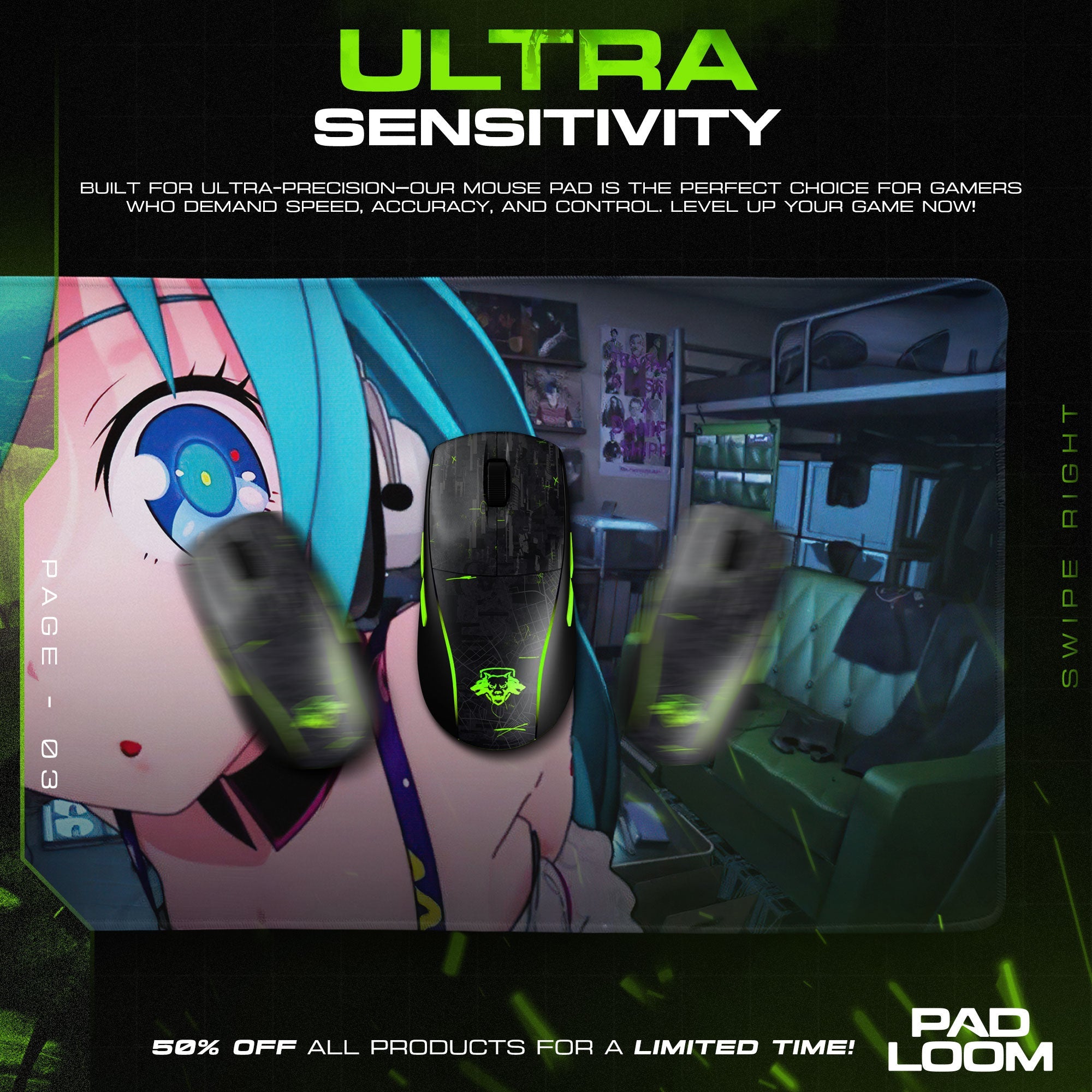 Hatsune Miku Mouse Pad - Neon Studio Anime Desk Mat Padloom