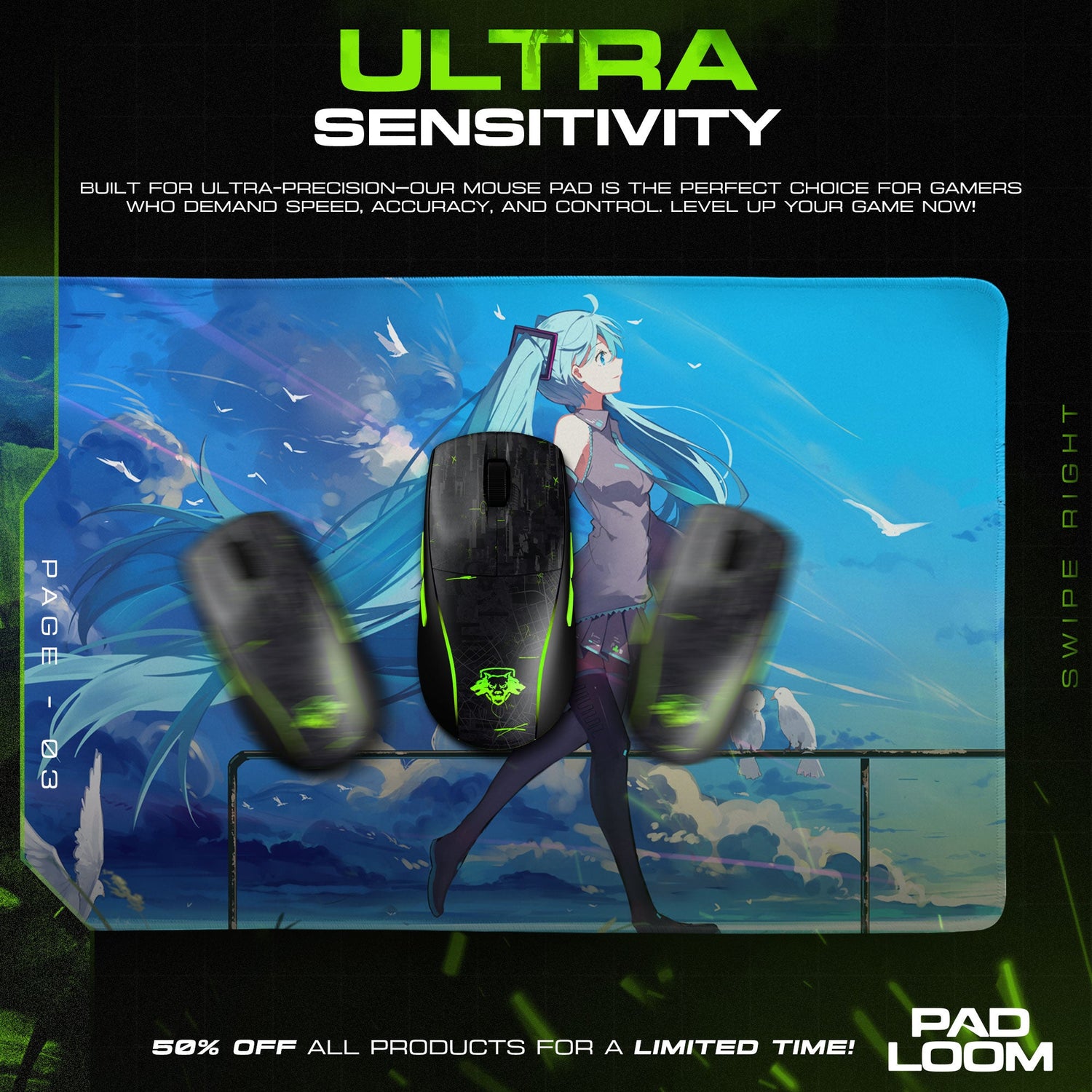 Hatsune Miku Mouse Pad - Skybound Melody Anime Desk Mat Padloom