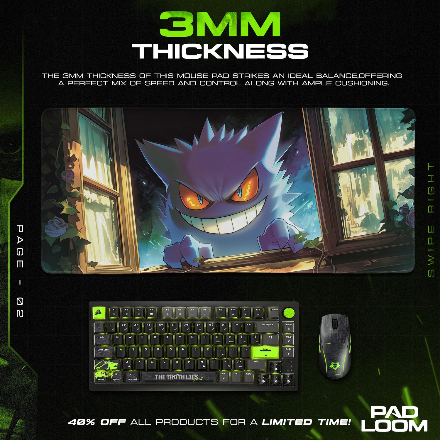 Haunted Gengar Mouse Pad, Ghost Pokémon Gaming Desk Mat Padloom