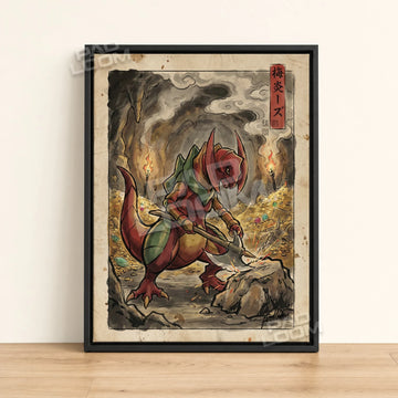 Haxorus Treasure Pokemon poster - framed canvas wall art in a black frame
