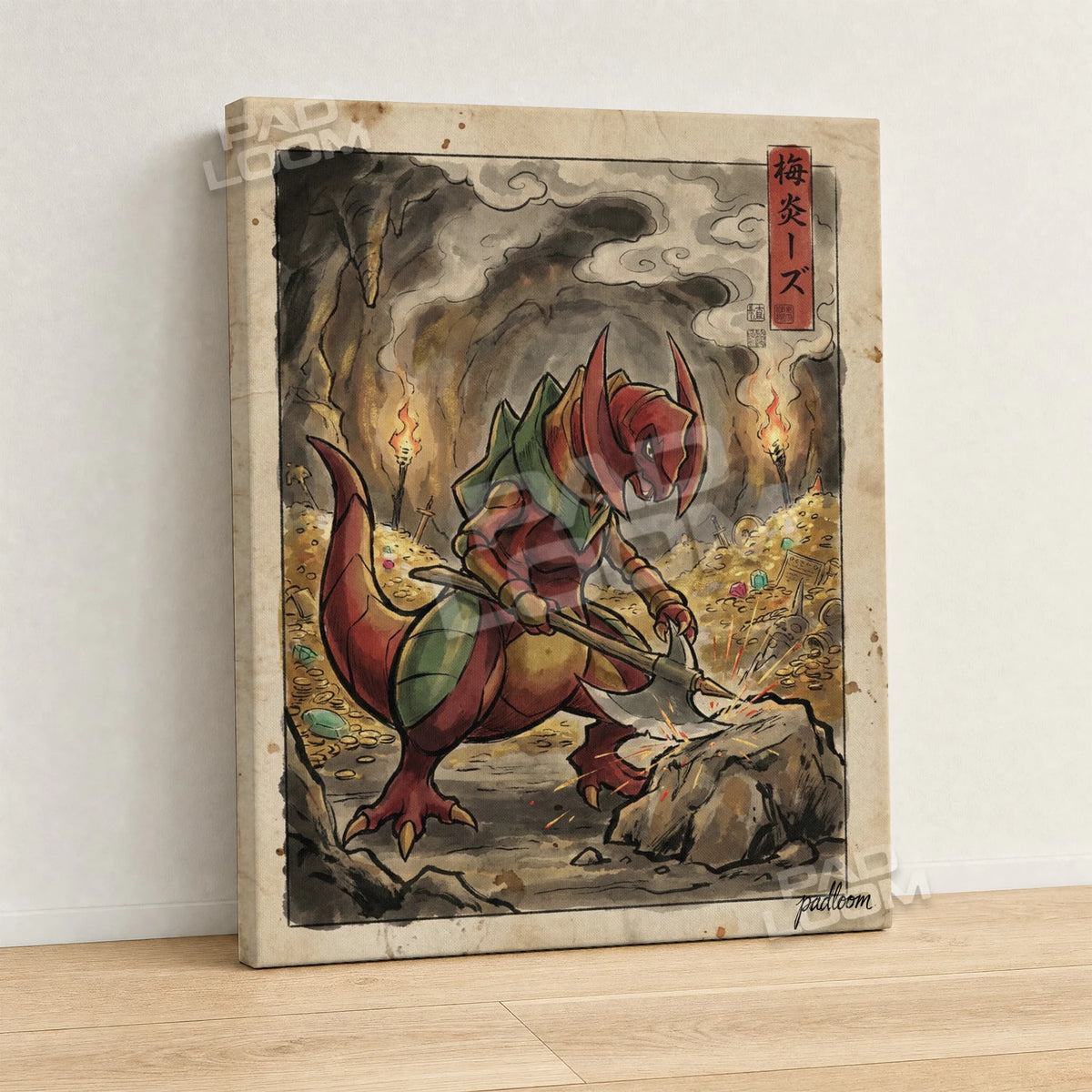 Haxorus Treasure Pokemon canvas wall art - gallery-wrapped canvas print, side view