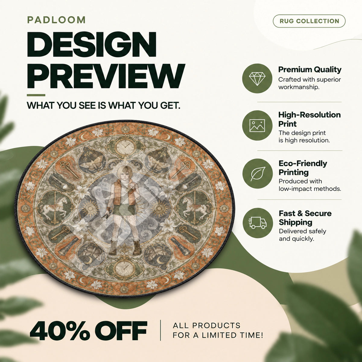 Heather Carousel Round Rug - Silent Hill Chair Mat