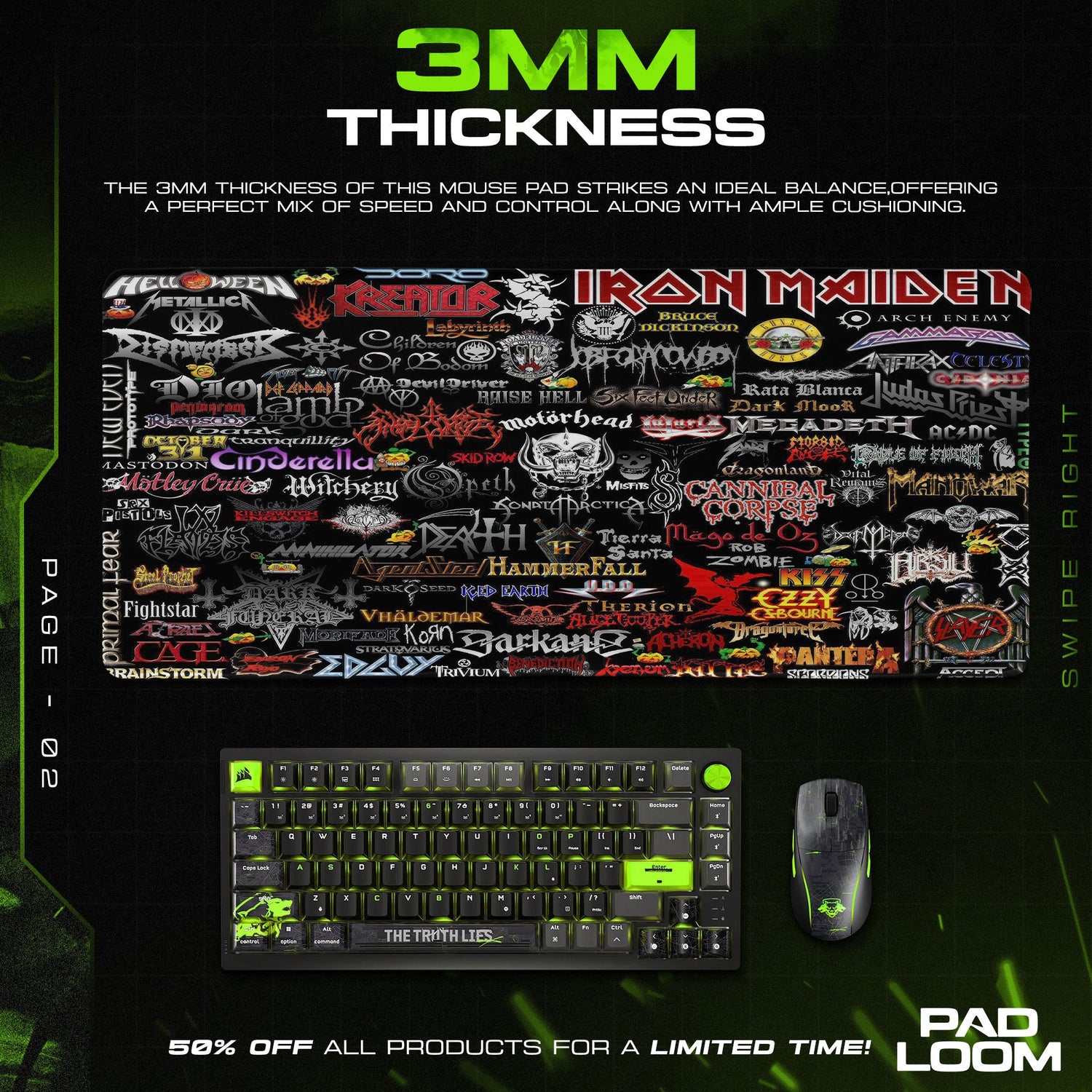 Heavy Metal Bands Mouse Pad, Rock Music Gamer Desk Mat Padloom