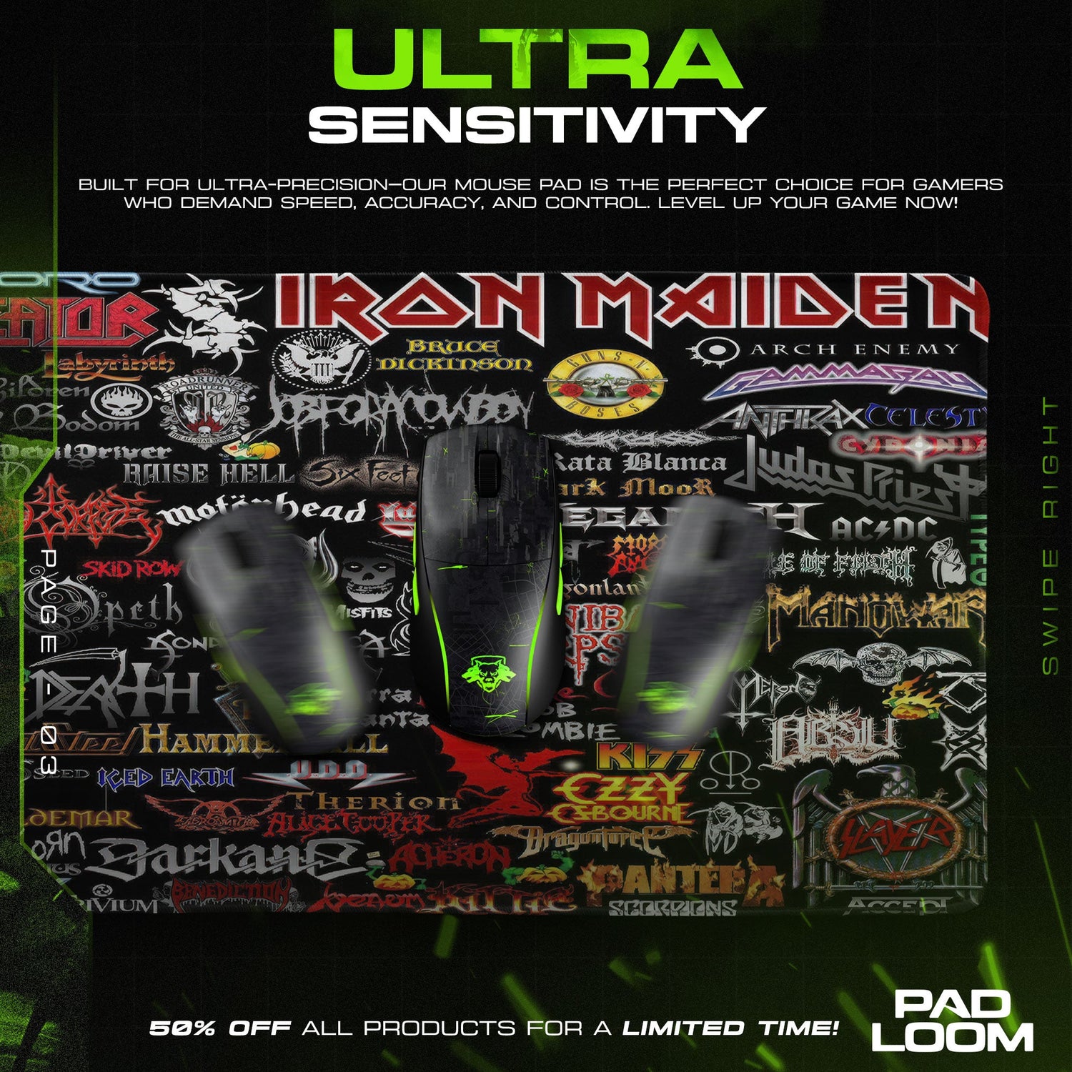 Heavy Metal Bands Mouse Pad, Rock Music Gamer Desk Mat Padloom