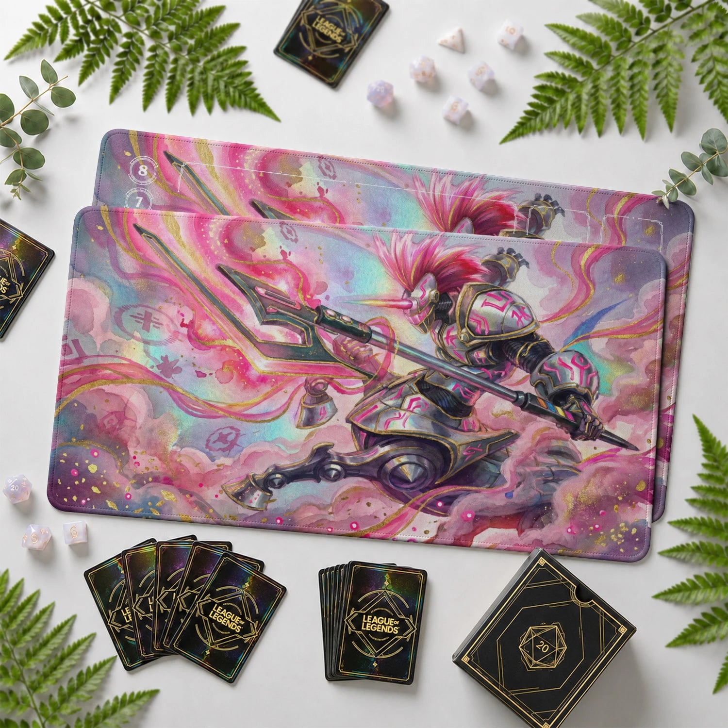 Hecarim Crimson Riftbound TCG playmat with card zones and score track – LoL game mat