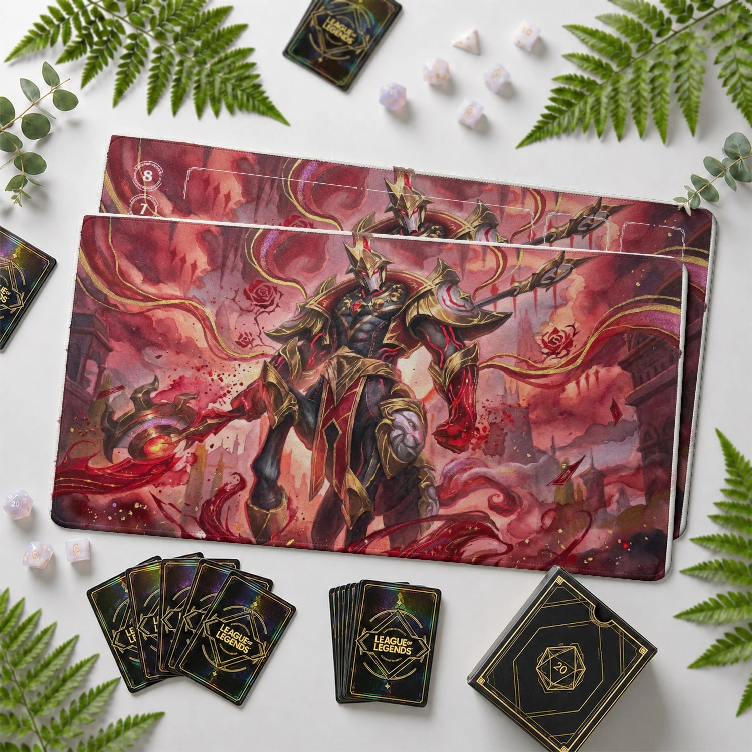 Hecarim Prism Riftbound TCG playmat with card zones and score track – LoL game mat